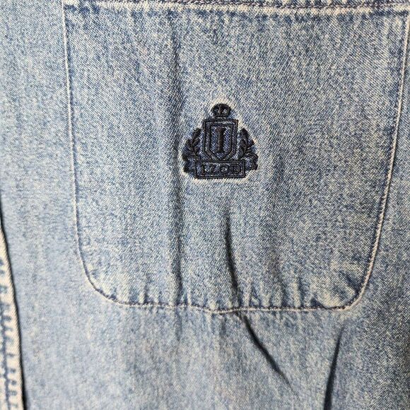 Vintage 80s Izod Long Sleeve Button Up Denim Shirt Mens Size XL Blue Heavyweight - Picture 2 of 6